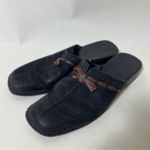 Brighton Mules Black Brown Bow Slides Sz 8 Women’s Flats Shoes Leather